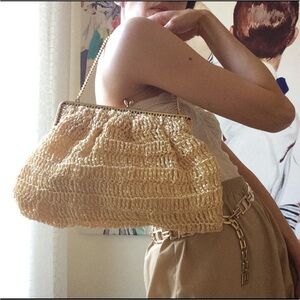 Natural Yellow Raffia Woven Clutch